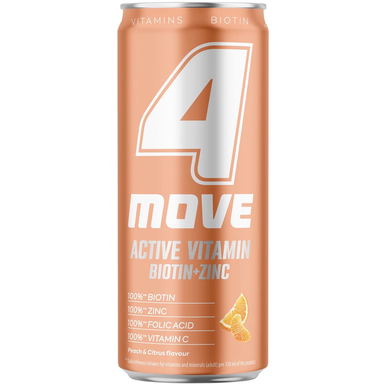 4MOVE Напій Active Vitamin Biotin + Zinc (Персик + Цитрус мікс) ж/б 330ml
