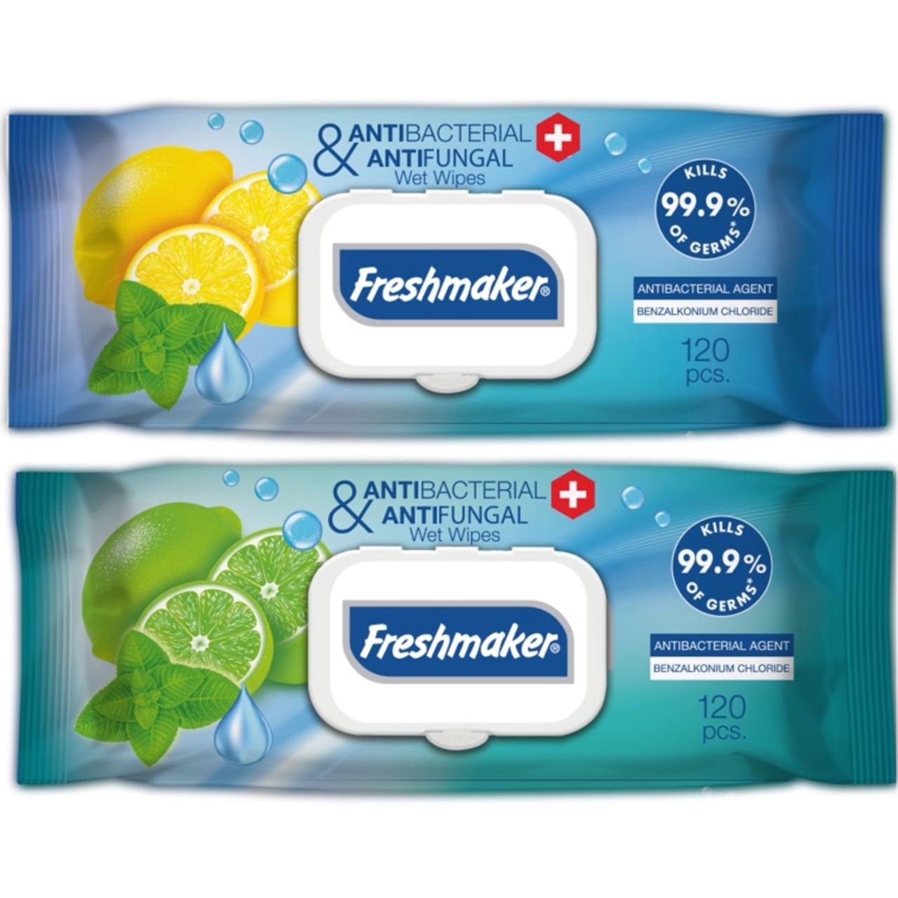 Freshmaker Серветки вологі Antibacterial (Lemon/Lime), 120шт