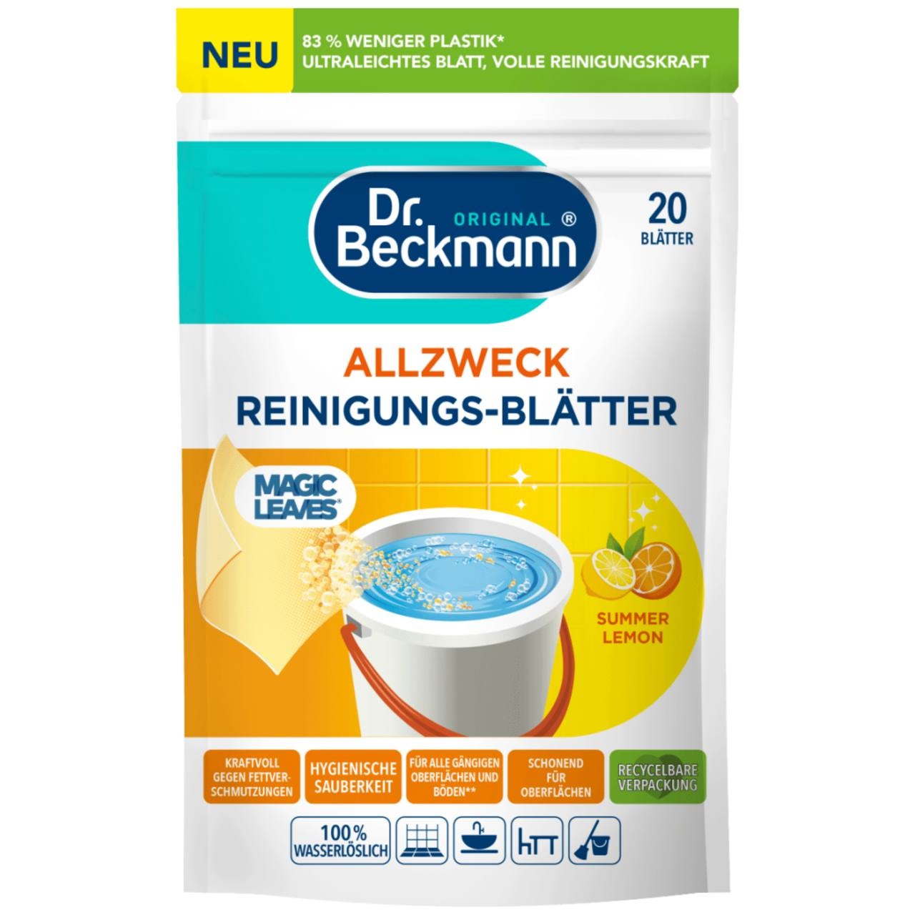 Dr. Beckmann Серветки для миття підлоги Summer Lemon 20 шт.  44g
