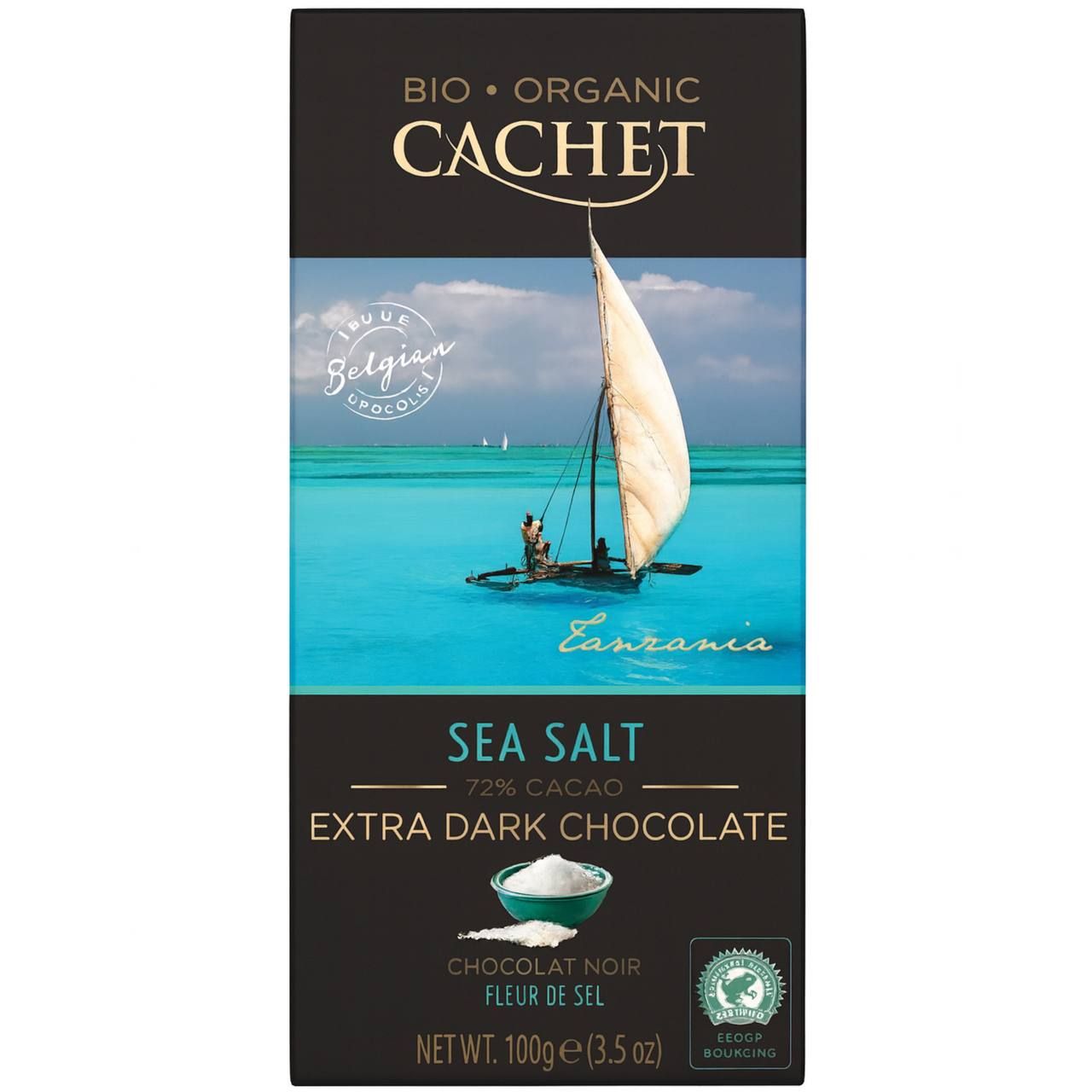 Cachet Bio Organic Шоколад чорний Extra Dark Sea Salt (72% cacao) 90g